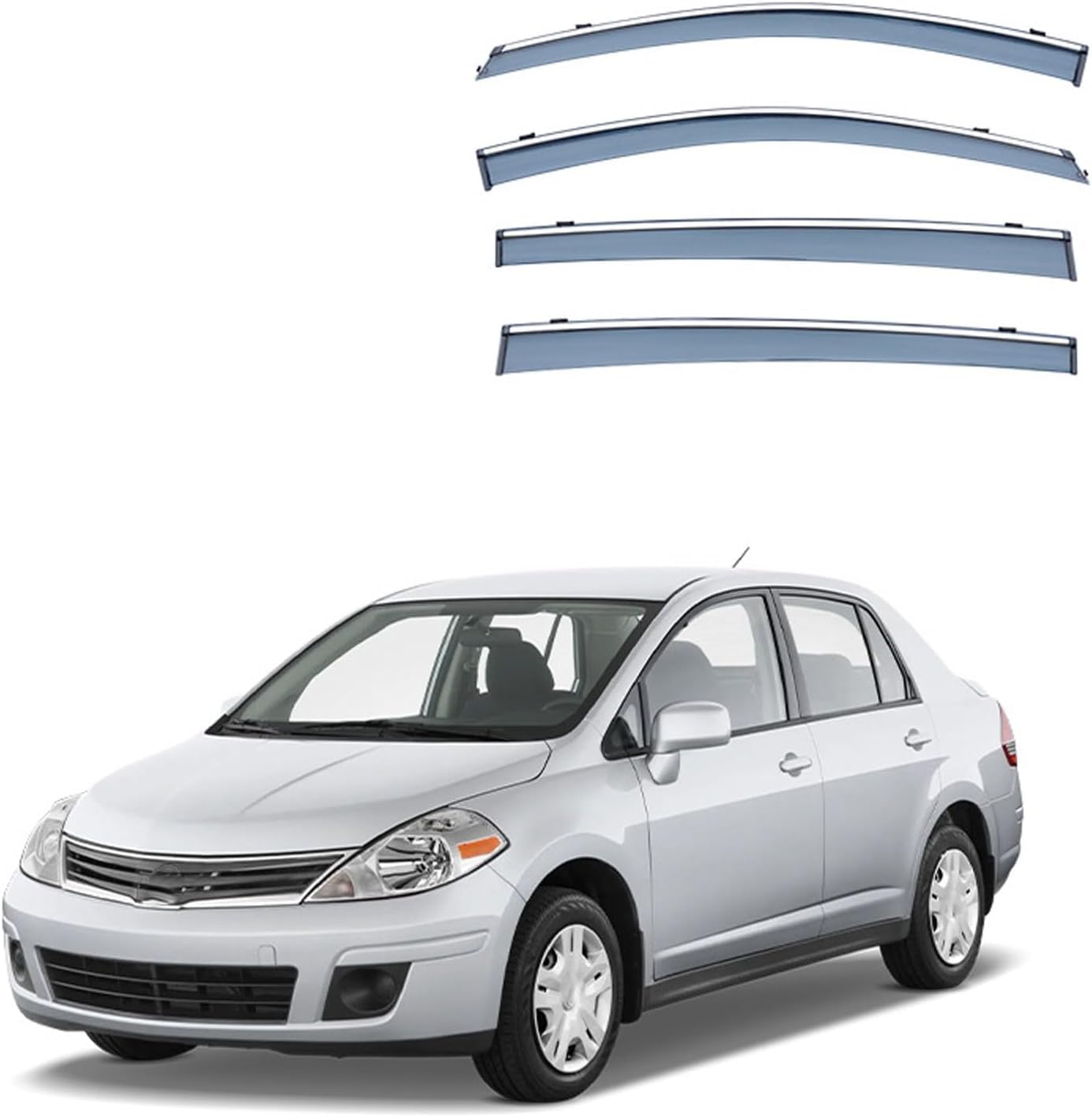 QILING 4 szt.owiewki na szyby samochodowe do Nissana Versa Sedan MK1-C11 2006-2010 2011 2012,osłony przeciwsłoneczne na szyby przednie i tylne,osłony przeciwdeszczowe,akcesoria