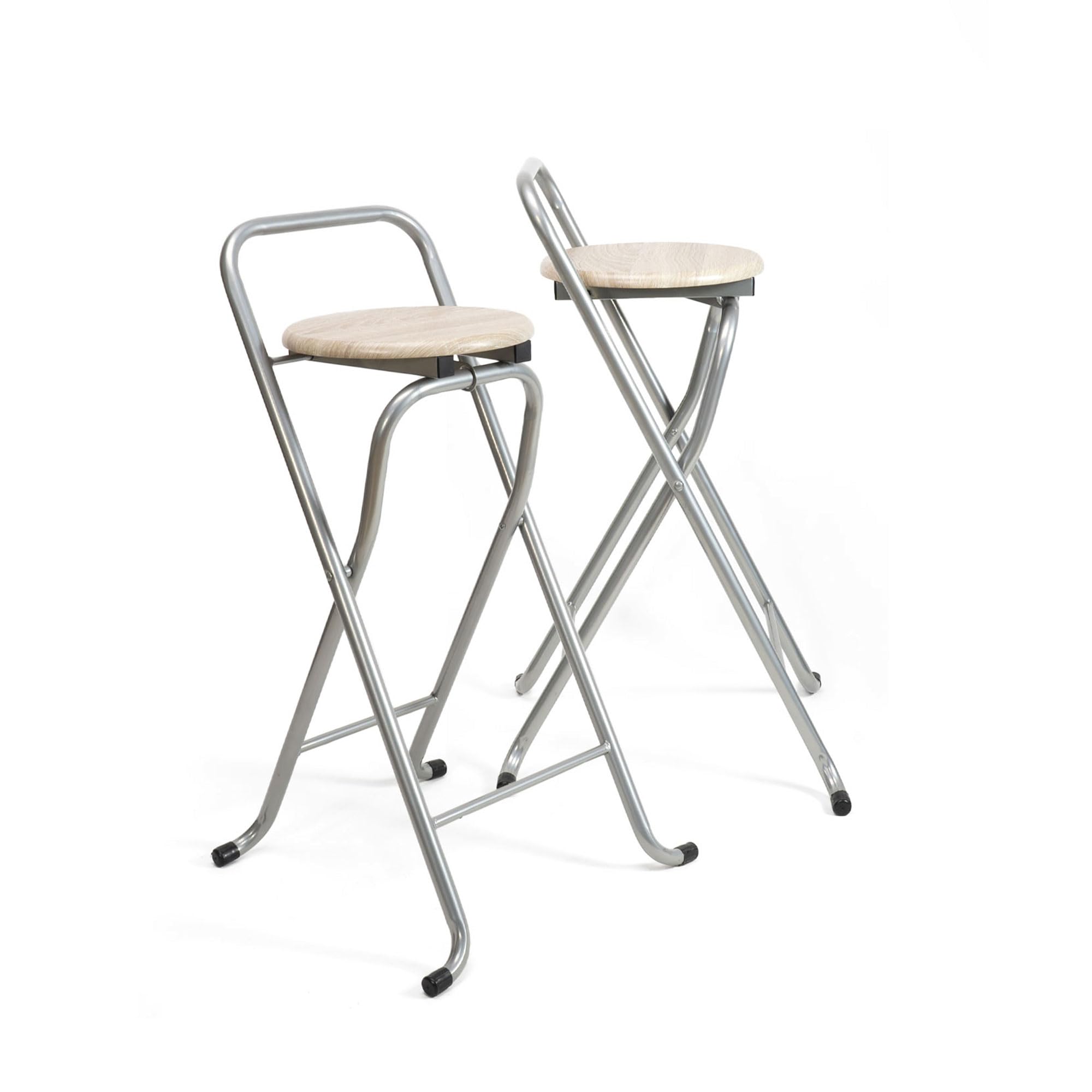 THE SECRET HOME - Pack of 2 Folding Stools with Backrest - Metal and Wood Folding Chairs - Home Decoration - Ideal for Kitchen (H. 80 cm x L. 45 cm - Silver Legs)