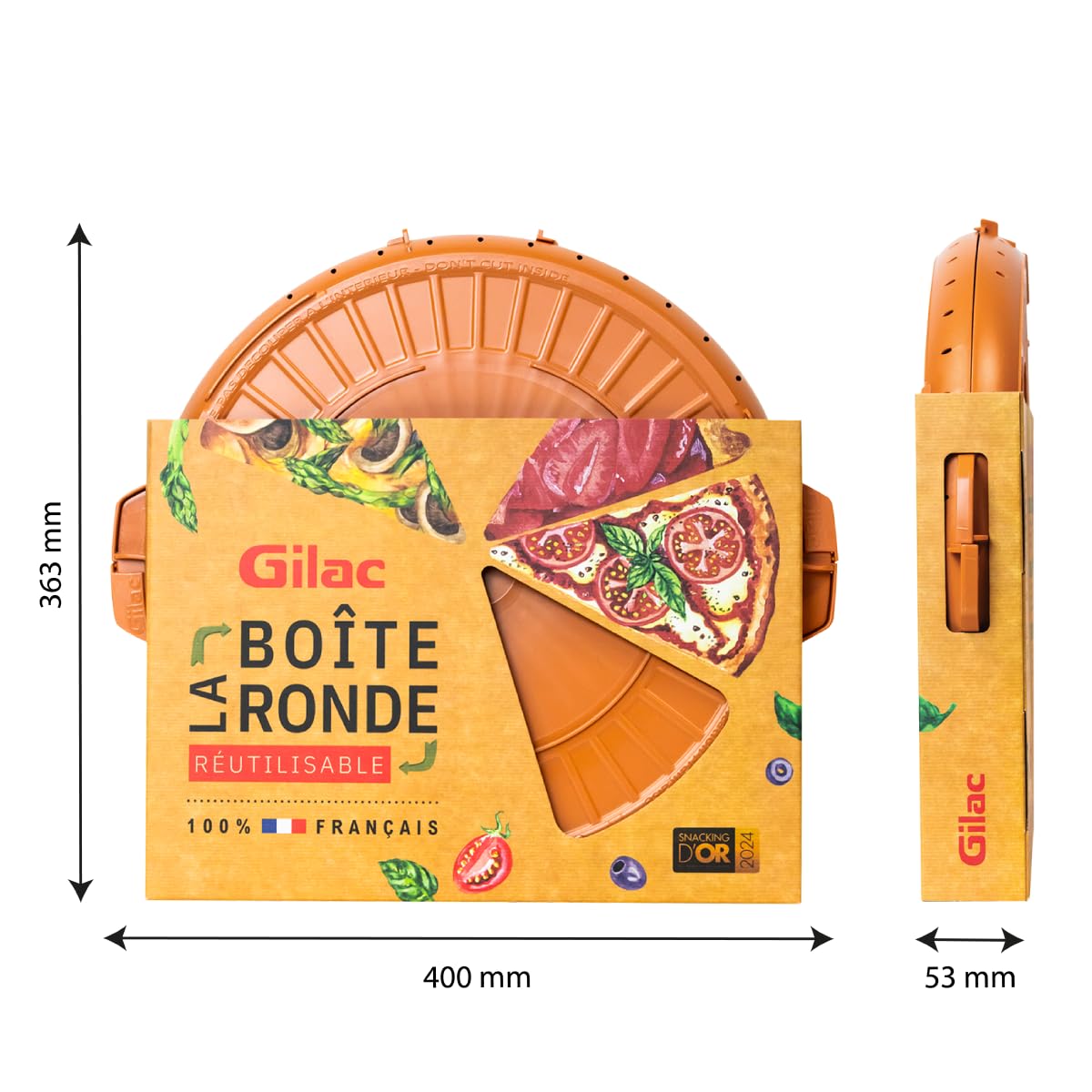 Gilac Contenitore per pizza riutilizzabile con coperchio Ø 33 cm plastica senza BPA