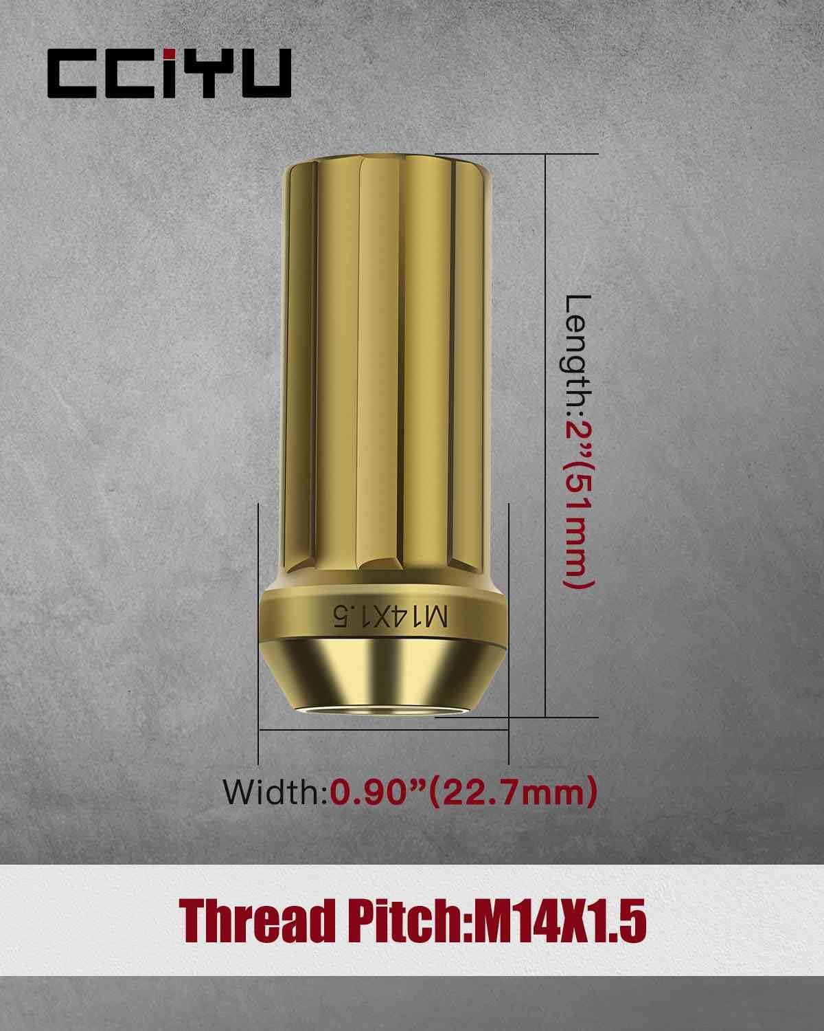 cciyu Set of 32+1 Key Gold Spline Wheel Lug Nuts 14x1.5 Closed End 2 Inch Tall 3/4 Drive Hex Size for Chevrolet Silverado 2500/3500 for GMC Sierra 1500/2500/3500 for Hummer H2 1999-2019