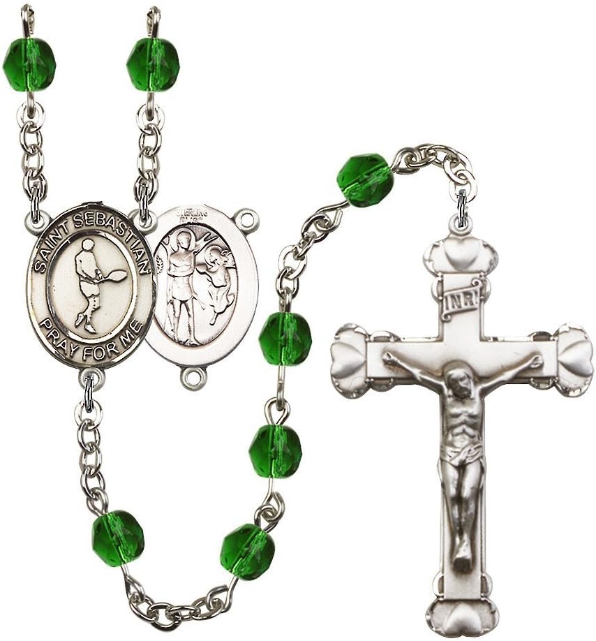 Bonyak Jewelry St. Sebastian/Tennis Silver-Plated Rosary - Every Birth Month Color and More
