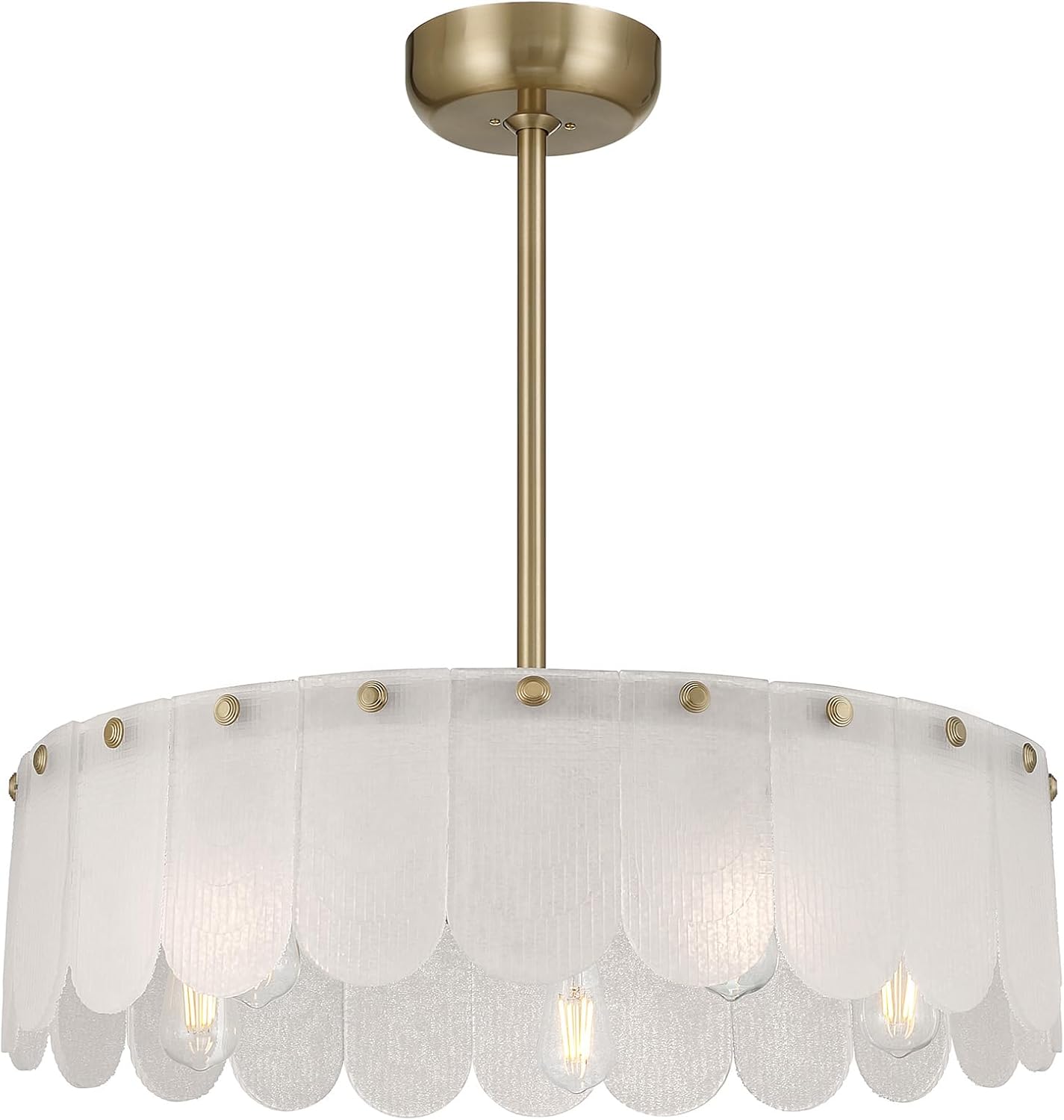 Savoy House 28-FD-9802-127 Ashton Fandelier Frosted Sugar Glass Chandelier Ceiling Fan with Light and Remote, LED 5-Light 30 Total Watts, 29" H x 28" W, Noble Brass