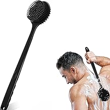 Netiva Dual-Sided Back Scrubber, Long Handle Silicone Bath Brush, Exfoliating Massage Brush for Body Cleaning, Black