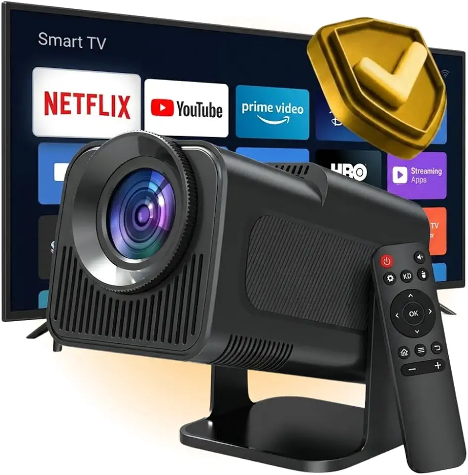 Projetor Portátil HY320 Smart Full HD com Android 11 | Wi-Fi 5G + Bluetooth 5.0 | Imagem 4K Suportada | Auto Correção 180° | Ideal para Celular, Filmes e Séries