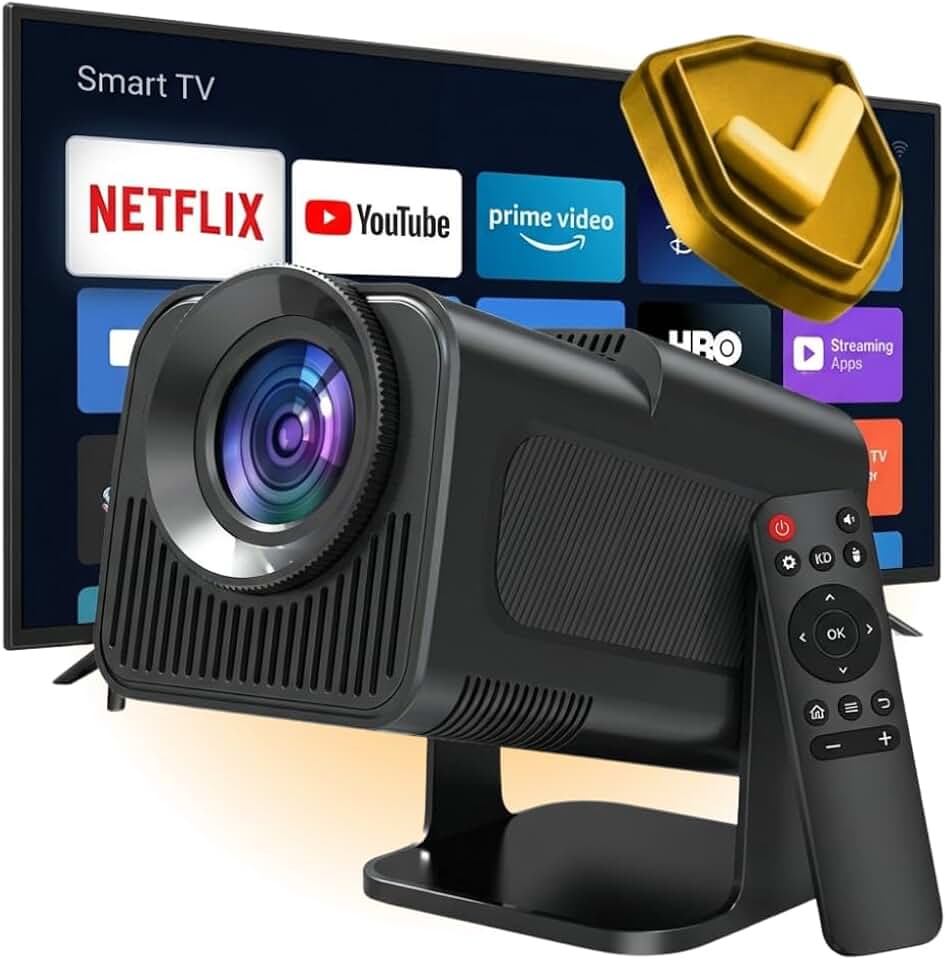 Projetor Portátil HY320 Smart Full HD com Android 11 | Wi-Fi 5G + Bluetooth 5.0 | Imagem 4K Suportada | Auto Correção 180° | Ideal para Celular, Filmes e Séries