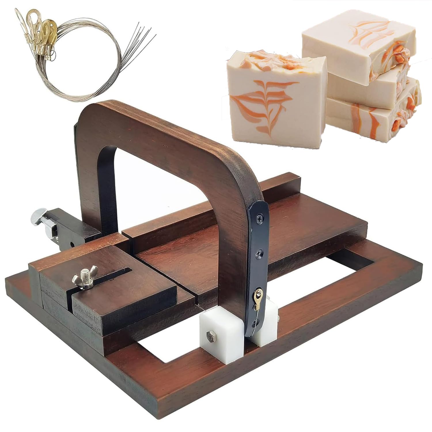 Questa Macchina per Tagliare Il Filo di Sapone, Taglia Sapone in Legno di Noce Nero con Scala, Strumento per affettare Il Filo Regolabile, Altezza Massima di Taglio 12 cm, per Sapone Fatto a