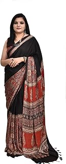 black beauty king Women's Ajrakh Printed Modal Silk Natural Gajji Silk Soft Saree & Blouse(Unstitched)-picture-53