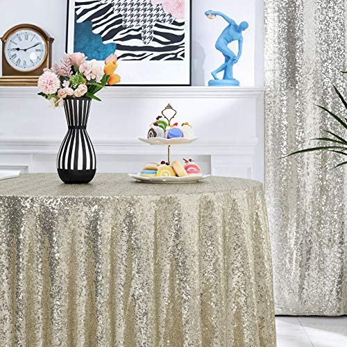 Hahuho 50 inch Round Sequin Tablecloth Champagne, Glitter Tablecloth for Bridal Shower Decorations, Birthday, Wedding, Dessert, Banquet（50 inch Round, Champagne） by Hahuho - Image 4