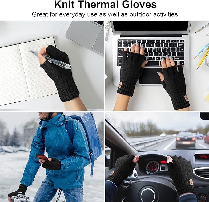Image of Half Finger Woolen Winter Gloves for Men Women- Warm & Soft Knitted Gloves for Cold Weather