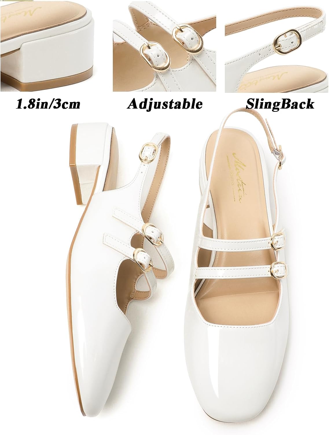 Mostrin Mary Jane Shoes Women Slingback Chunky Low Heels for Women Closed Rounded Toe Ankle Strap Pumps Daily Wedding Party Dress Shoes - Image 5