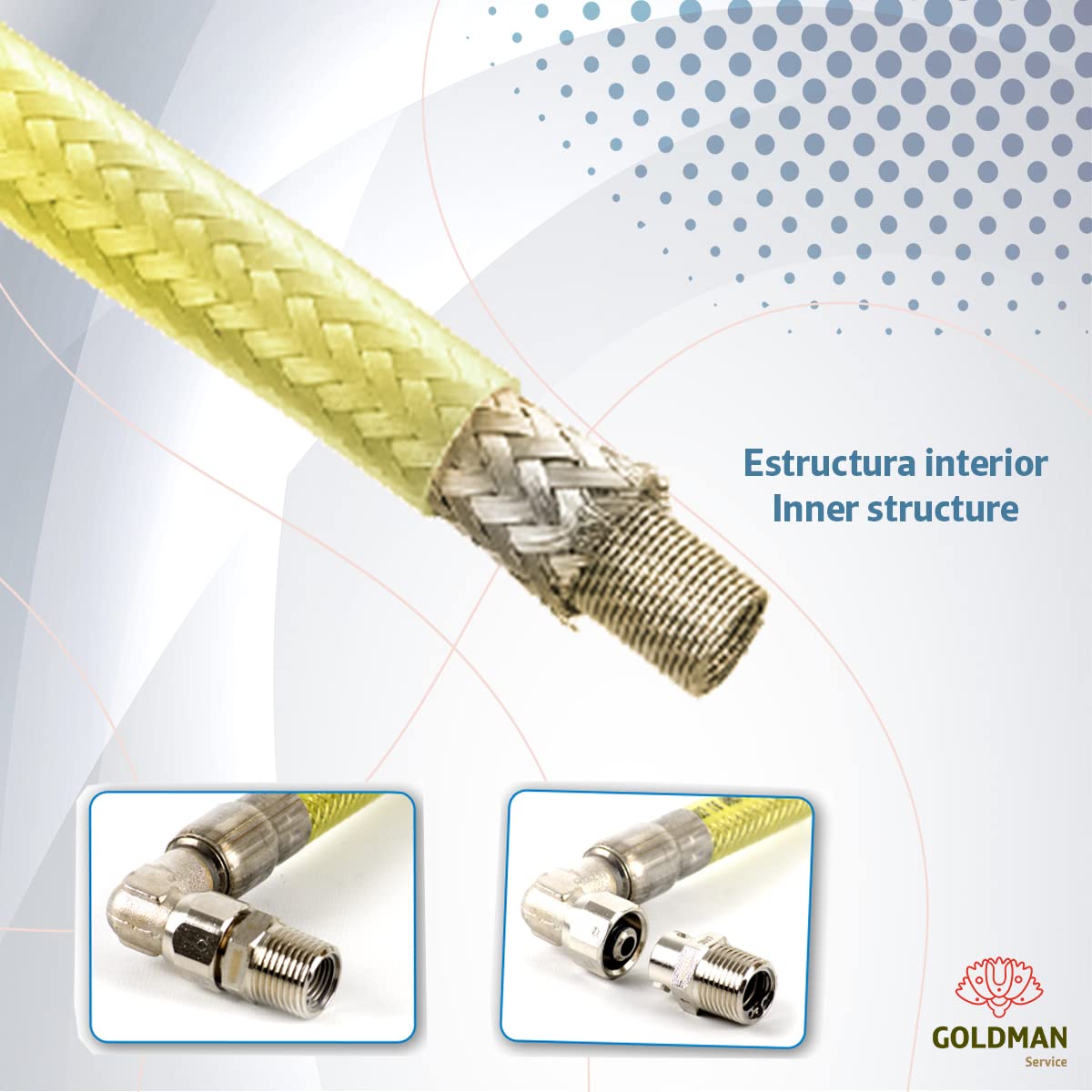 GOLDMAN SERVICE | Tuyau Flexible de Gaz de sécurité pour les cuisines industrielles de l'hôtellerie - Longueur : 1,5 mètres - Connexion : 1/2" M-H + Adaptateur M-M
