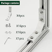 Vista 2 de 4 juegos de hardware de conexión de perfil de extrusión de aluminio 1010 plateado, incluye 1 pieza de llave, 4 piezas de soporte en L de 78x78 mm