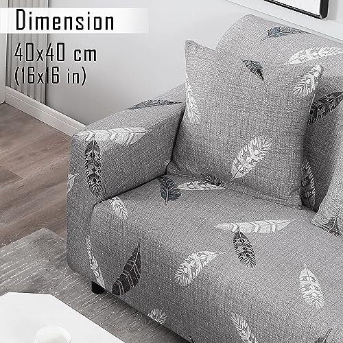 Image of HOKIPO Polyester Stretchable Cushion Cover for Sofa 16 inch x 16 inch, Pack of 4 (AR-4098-D1*4), Grey