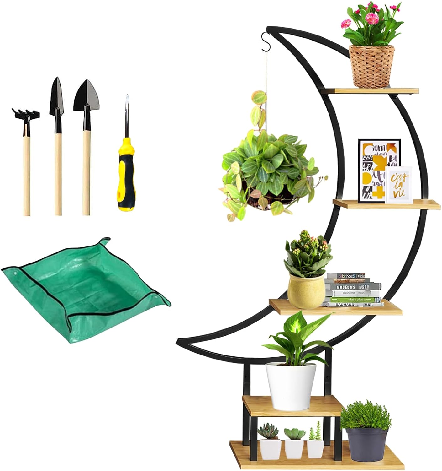 homegroove Tall Metal Indoor Half Moon Plant Stand,6 Tier