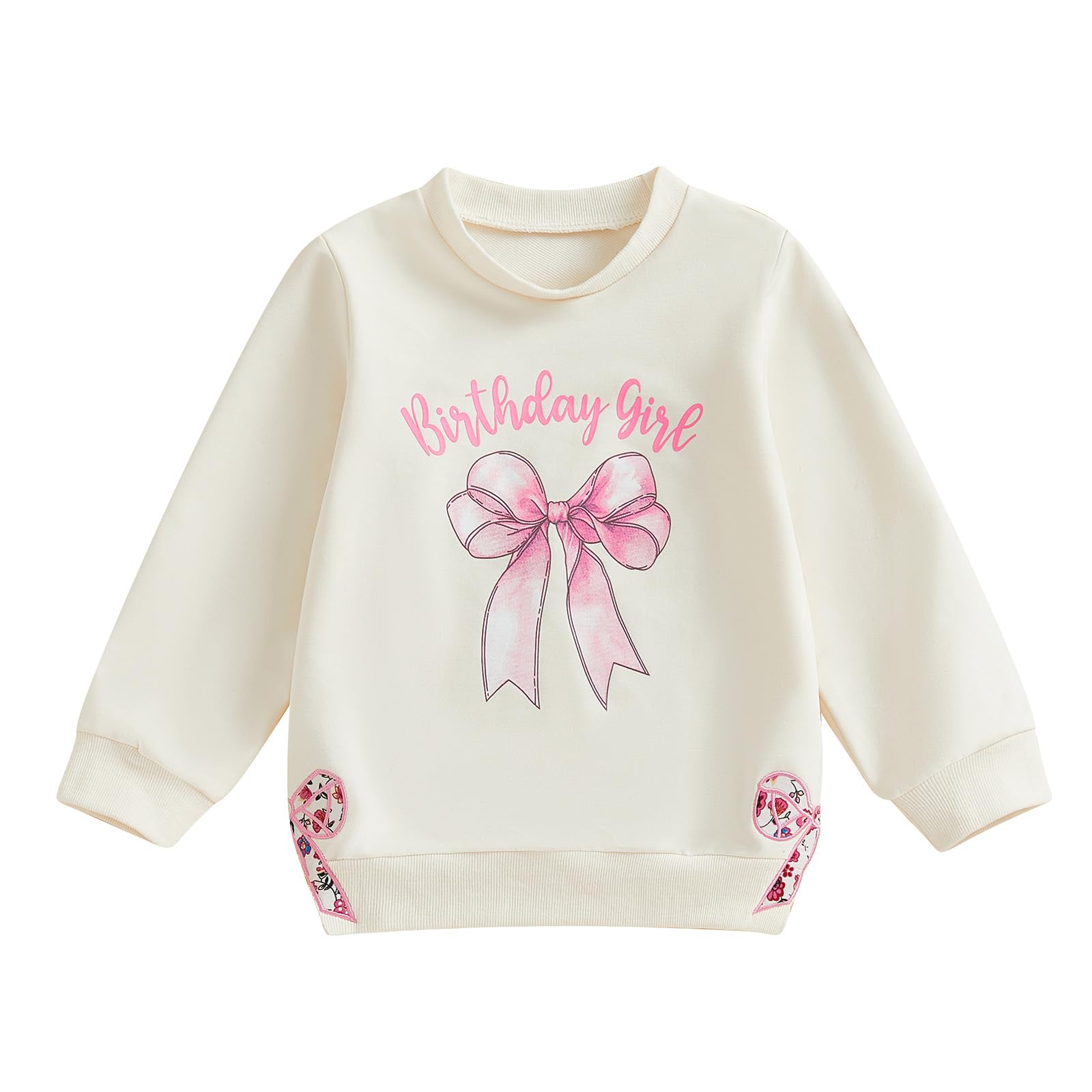Rourufy Toddler Baby Girl Birthday Outfit Fall Long Sleeve Sweatshirt 1st 2nd 3rd 4th 5th 6th Birthday Shirt Bow Clothes (A Beige, 3-4 Years)