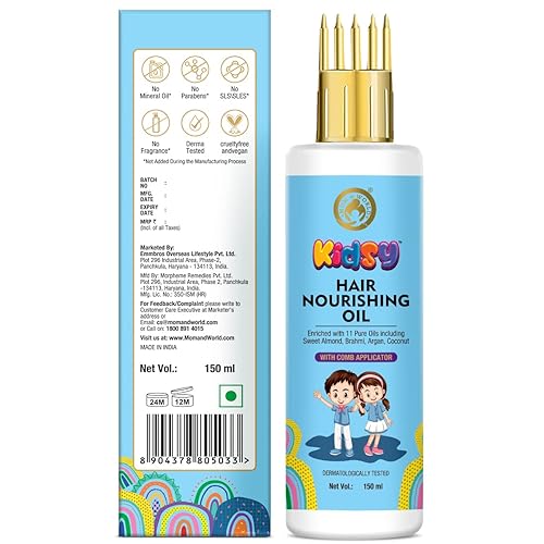 Miniatura 6 de Mom & World Kidsy - Aceite nutritivo para el cabello con aplicador de peine para niños, probado dermatológicamente, enriquecido con 11 aceites