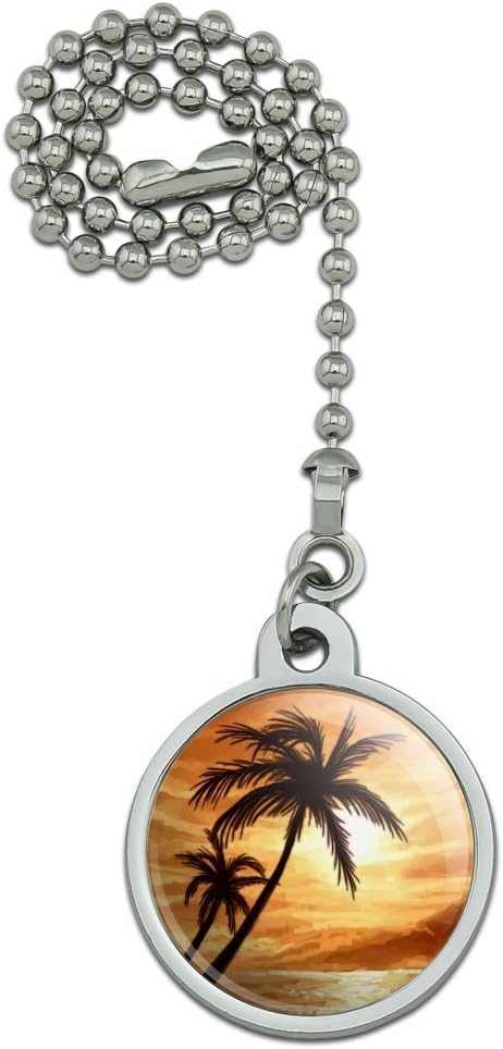 GRAPHICS & MORE Sunset on Tropical Beach with Palm Trees Hawaii Orange Ceiling Fan and Light Pull Chain