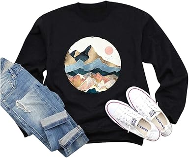 mountain printed crew neck casual sweatshirt