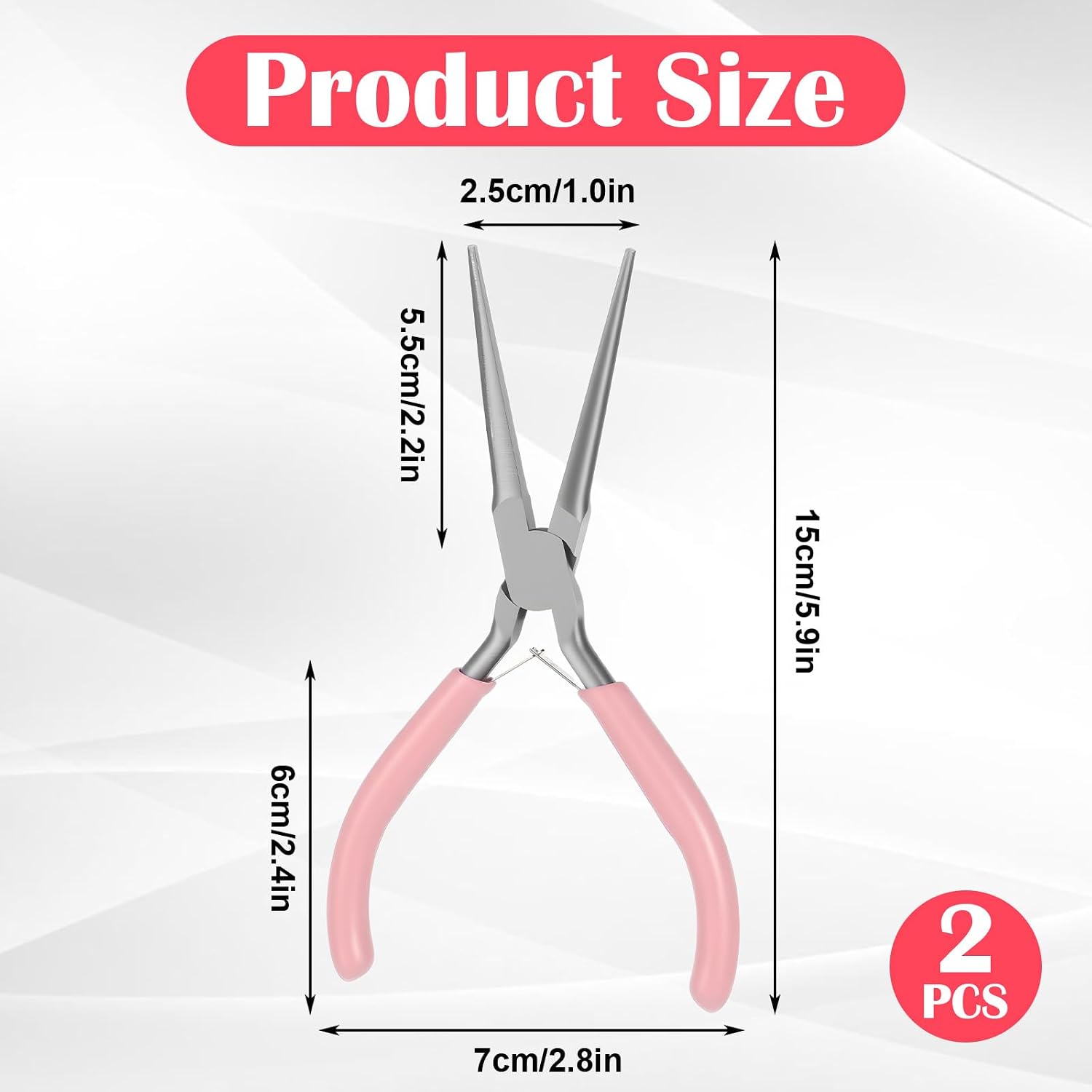 2 Pack Needle Nose Pliers, 5.9 Inch Pink Mini Plier for Crafts | Small Needle Nose Pliers for Jewelry Making, Precision Plier Set for Jewelry Repair Wire Bending Gripping Tiny Project