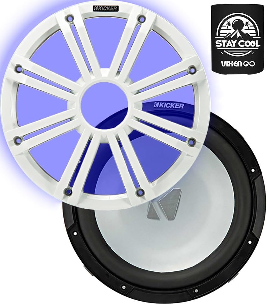 KICKER Subwoofer and Grille Package of 2 Items 10" Marine Subwoofer (2-ohm) with LED White Grille 45KM102+45KMG10W