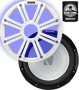 KICKER Subwoofer and Grille Package of 2 Items 12" Freeair Marine Subwoofer 4-ohm with LED White Grille 45KMF124+45KMG12W