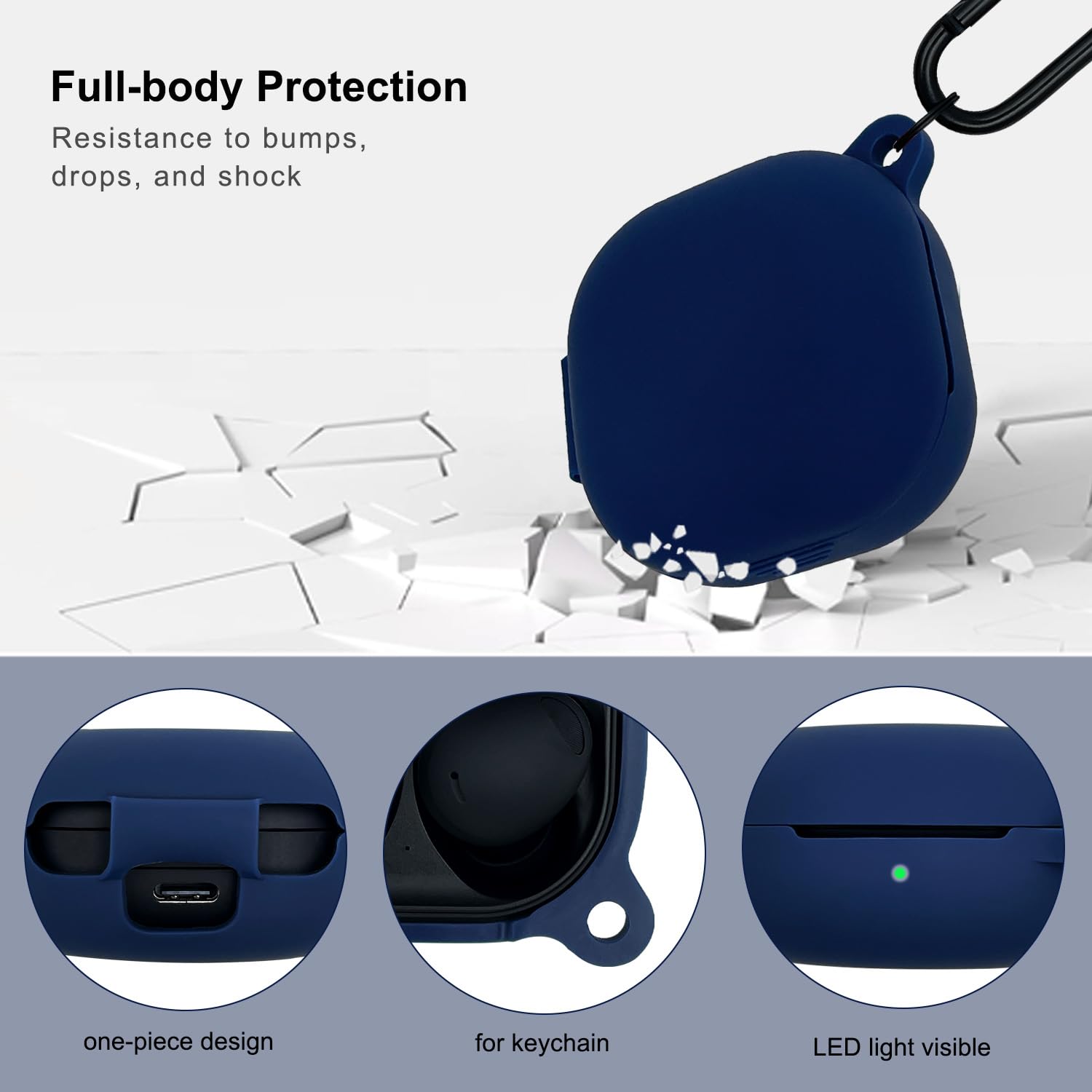 KOUJAON Funda de silicona para Samsung Galaxy Buds FE, 2 Pro, 2, Pro, Live con kit limpiador (azul medianoche)
