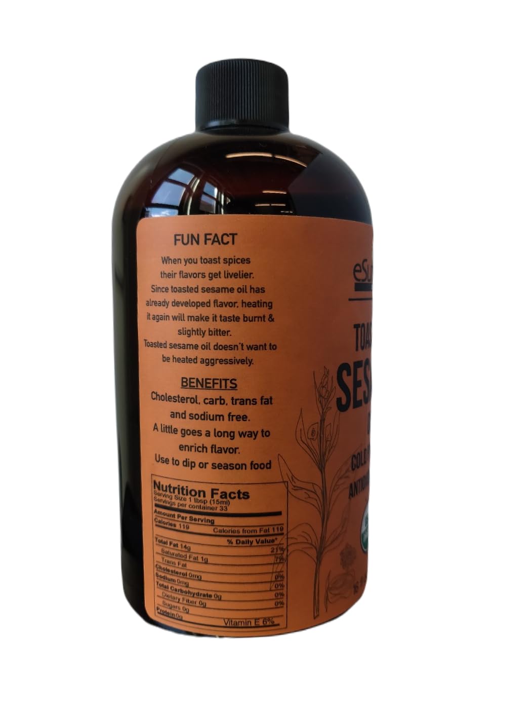 Toasted Sesame Oil Organic 16 Oz Artisanal, Great for Stir Fry, Curries Noodles, or As A Marinade