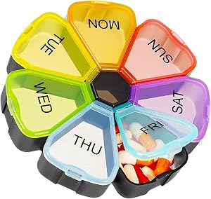 Weekly Pill Organizer, Large Daily Pill Case Portable Travel 7 Day Pill Box Dispenser with Large Compartments for Pills Vitamins Fish Oil, Rainbow Color