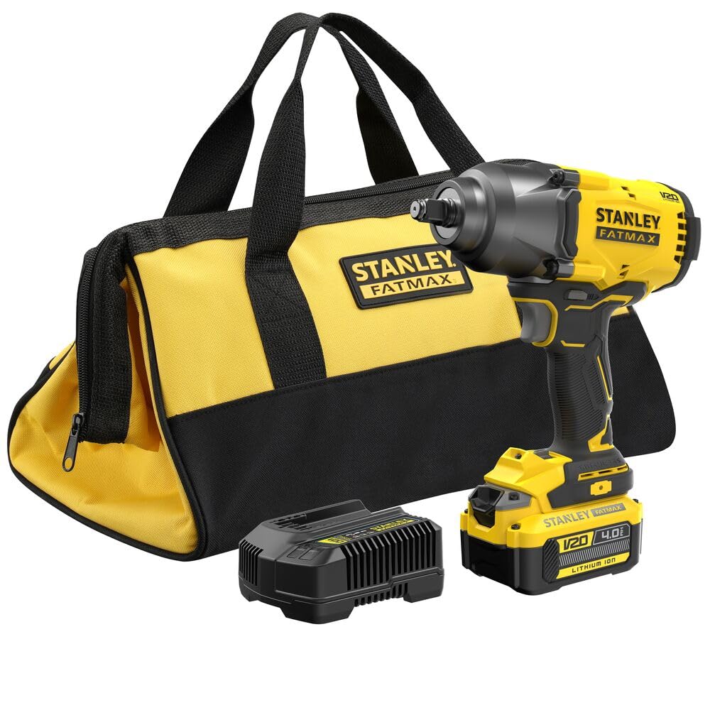 Stanley - Llave de Impacto BRUSHLESS V20 Li-ION 18V 1/2" 949Nm, velocidad 0-400/1.200/2.000 RPM, impactos 0-2.600 ipm. Incluye 1 batería Li-ION 4Ah, cargador 2A y maletín para profesionales y manitas