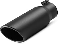 A-KARCK 3" Inlet 4" Outlet 12" Black Coated Stainless Steel Exhaust Tip - Rolled Edge Muffler Tip for Trucks