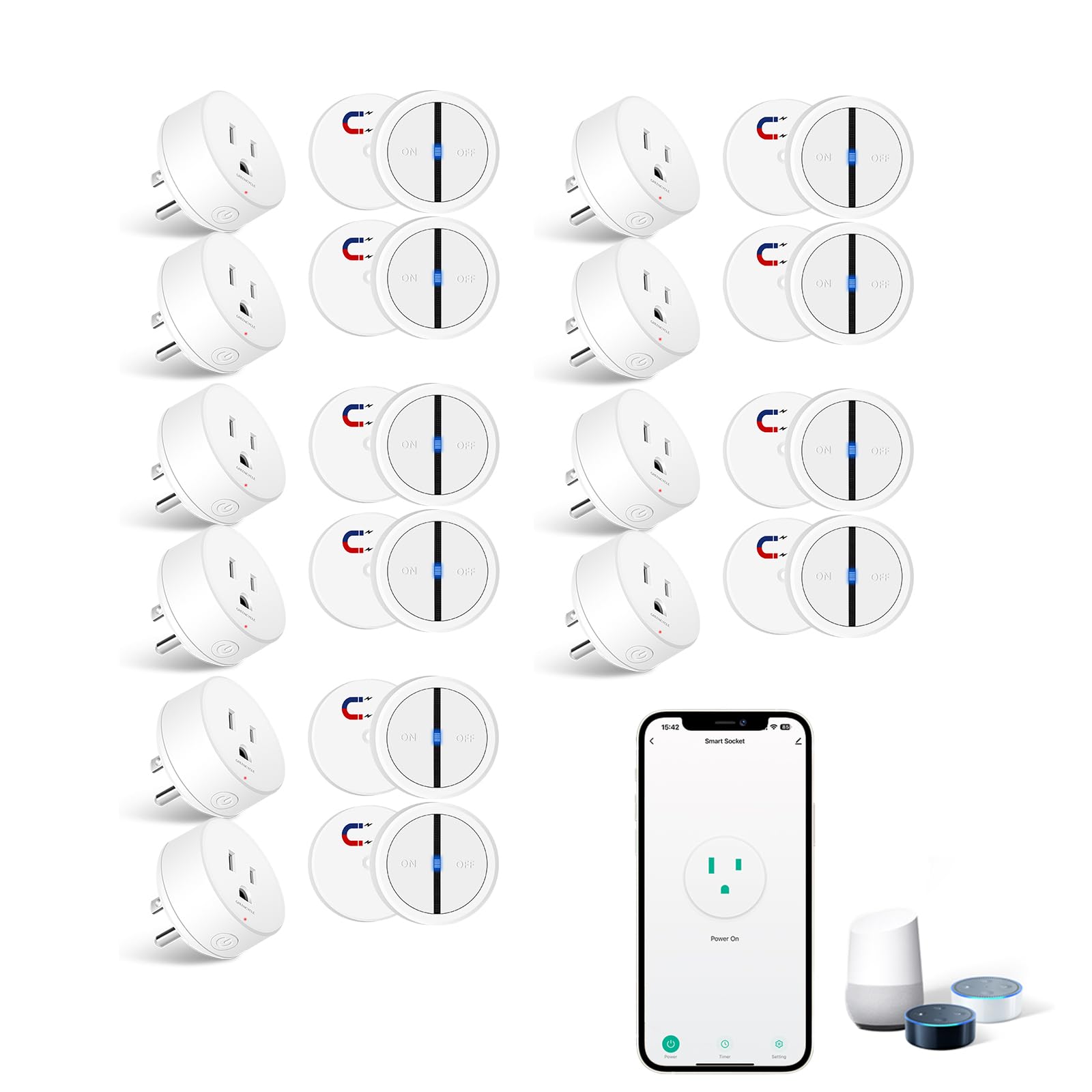 WiFi Smart Outlet Plug with Remote GREENCYCLE 10PK Portable Remote Control Outlet Plug with 10PK Magnetic Base Remote