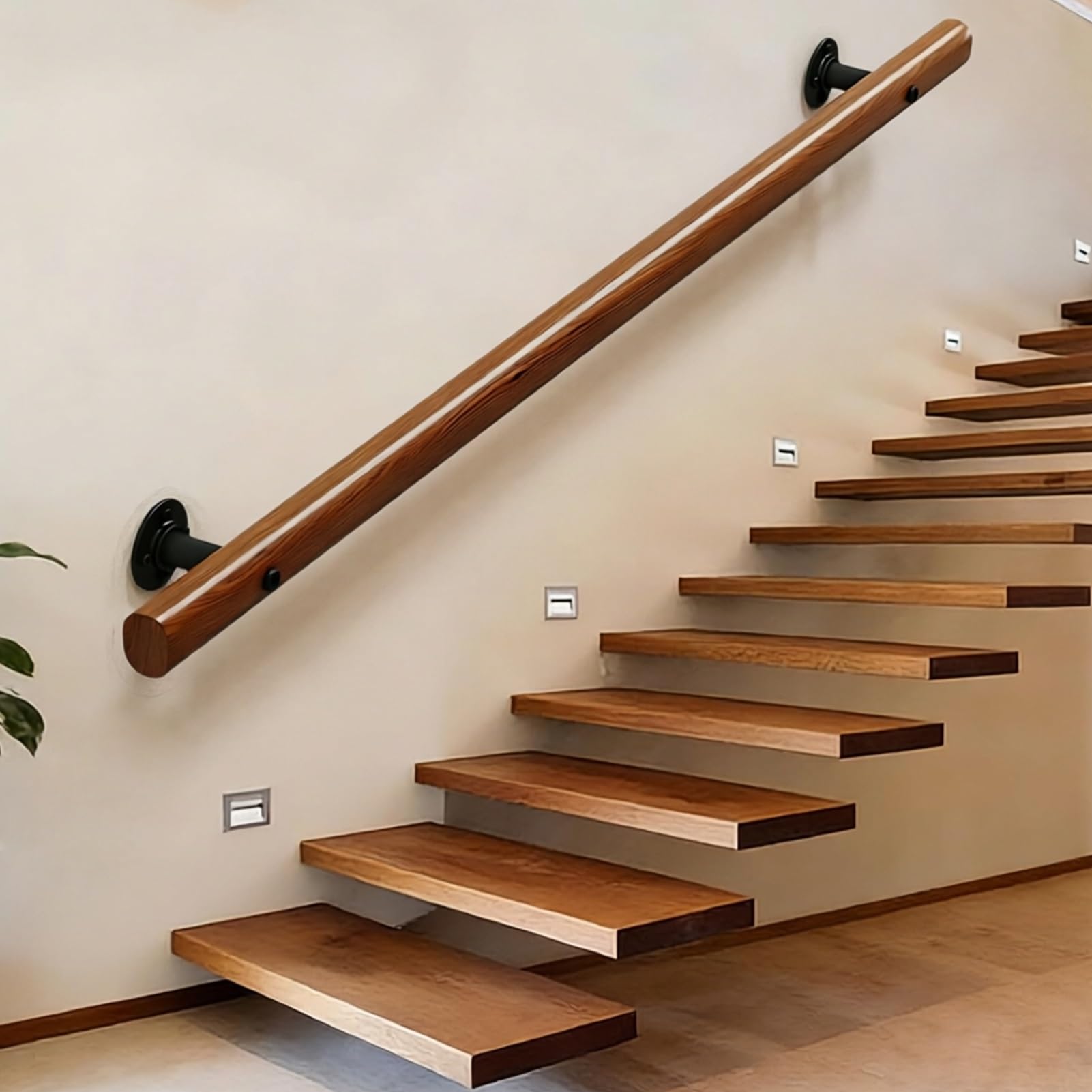 DMCHENGMA All-Purpose Wood Stair Hand Rail, 1FT/2FT/3FT/4FT/5FT Indoor Outdoor Wall Mount Non-Slip Banister(2ft/60cm)