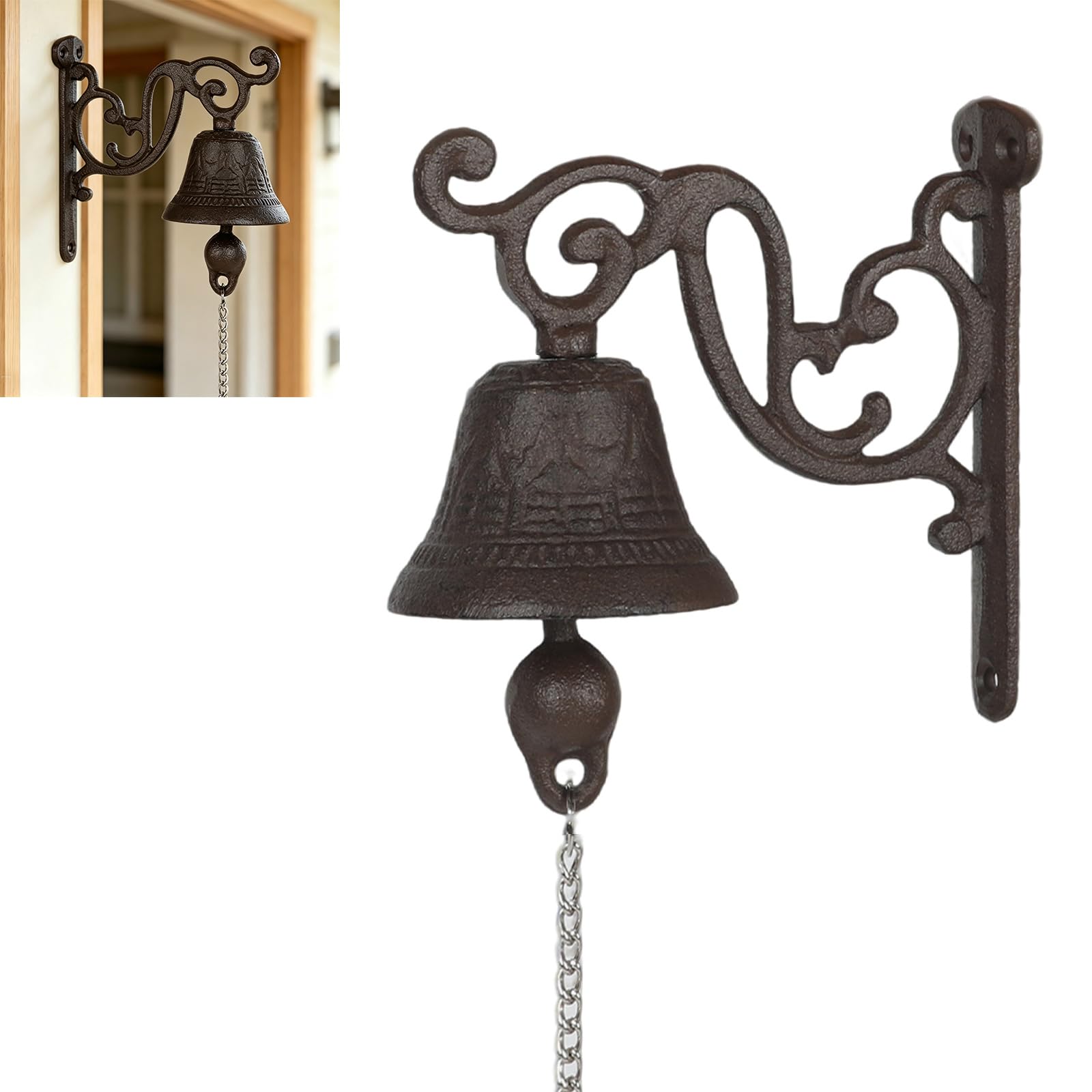 Campana da Giardino in Ghisa con Cordoncino, Campanello da Parete Stile Antico per Porta d’Ingresso, Decorazione Vintage per Casa, Terrazza ed Esterni
