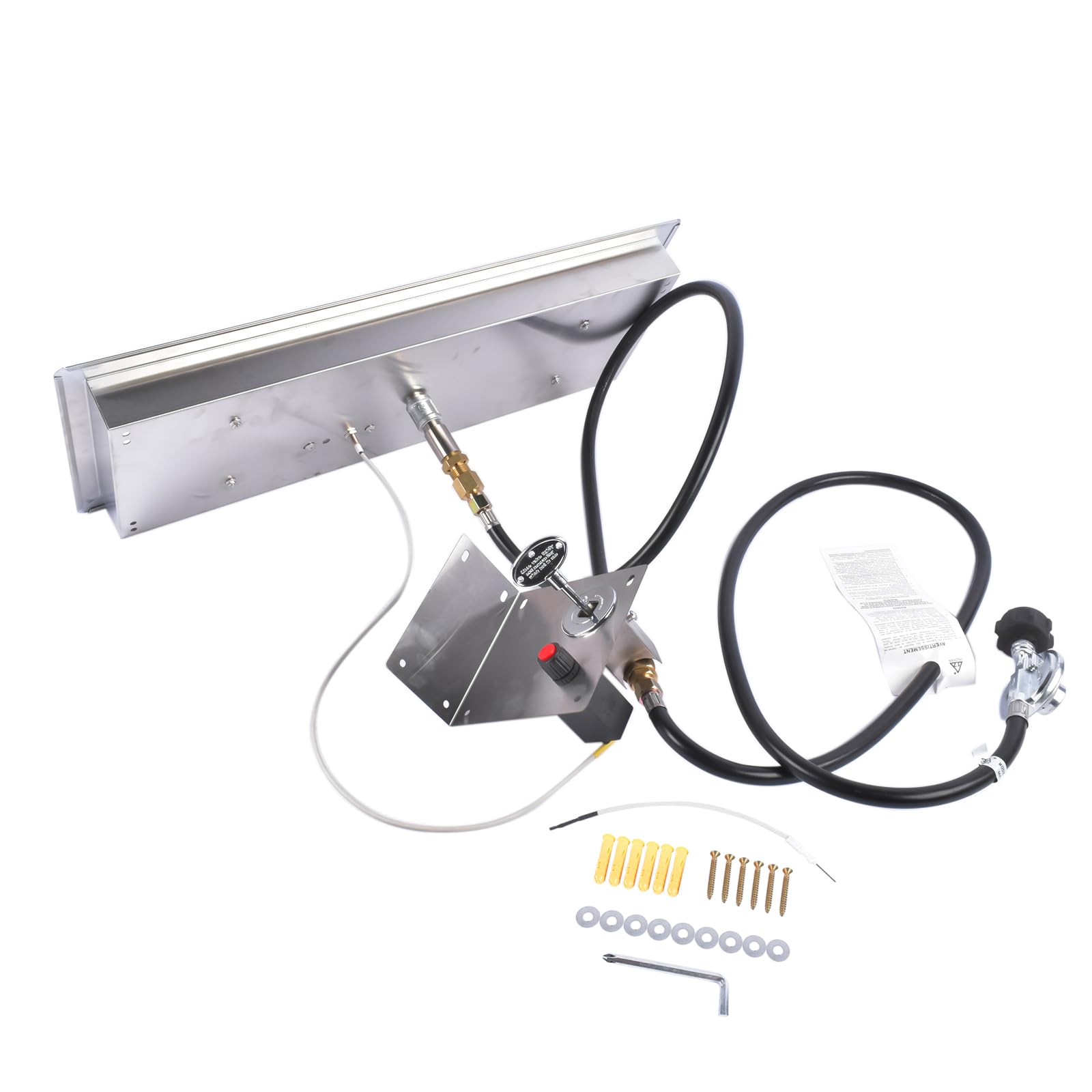 24 x 8 Inch Stainless Steel Propane Gas Rectangular Drop-in DIY Fire Pit Kit Burner Kit with H Burner & Spark Ignition 120,000 BTU