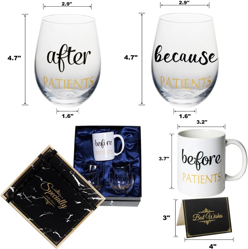 Before Patients Coffee Mug After Patients and Because Patients Stemless Wine Glasses Funny Gift Set for Dentist Doctors Unique Nurses Day Gift idea Valentines Graduation Gifts (Black) - Image 3