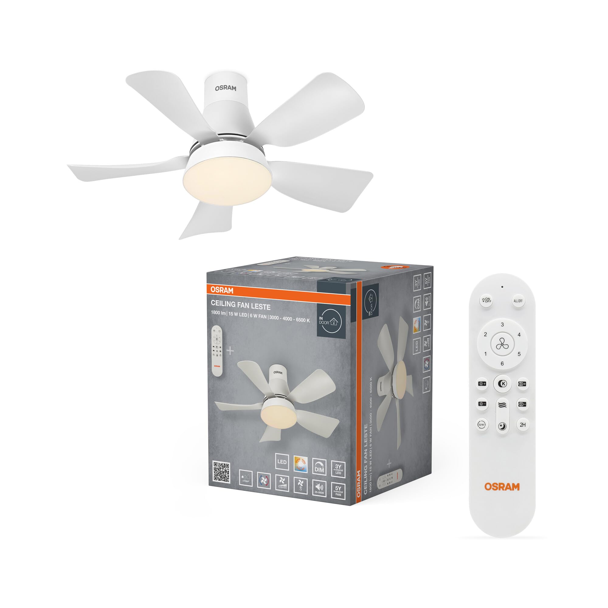 Osram Leste LED Ceiling Fan, white, 44.5 cm diameter