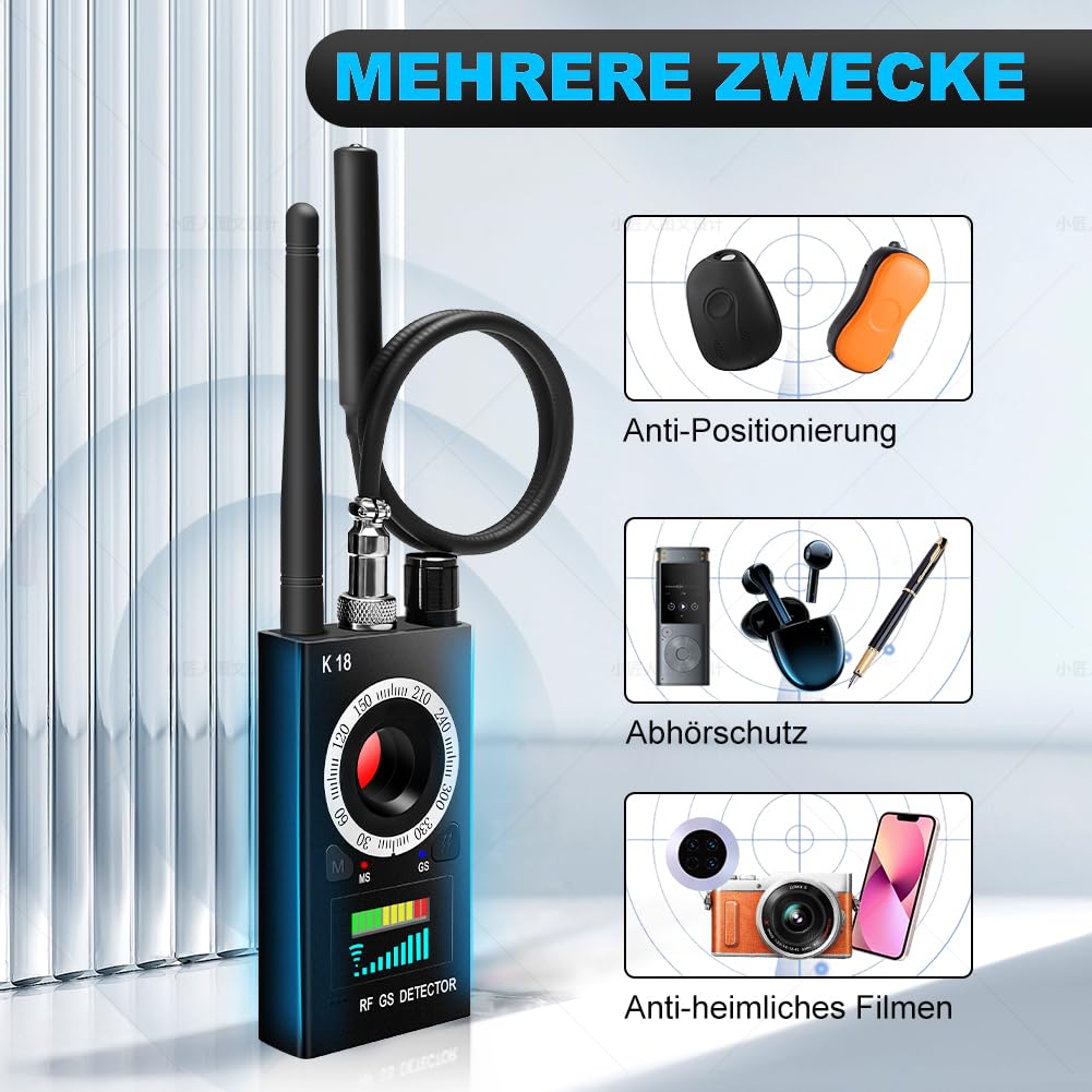 Wanzen Detektor RF Wireless, Versteckte Kamera Detector für GSM Tracker Abhörgeräte Funkkameras Wanzenfinder Infrarot Detectors Starke magnetische Detector
