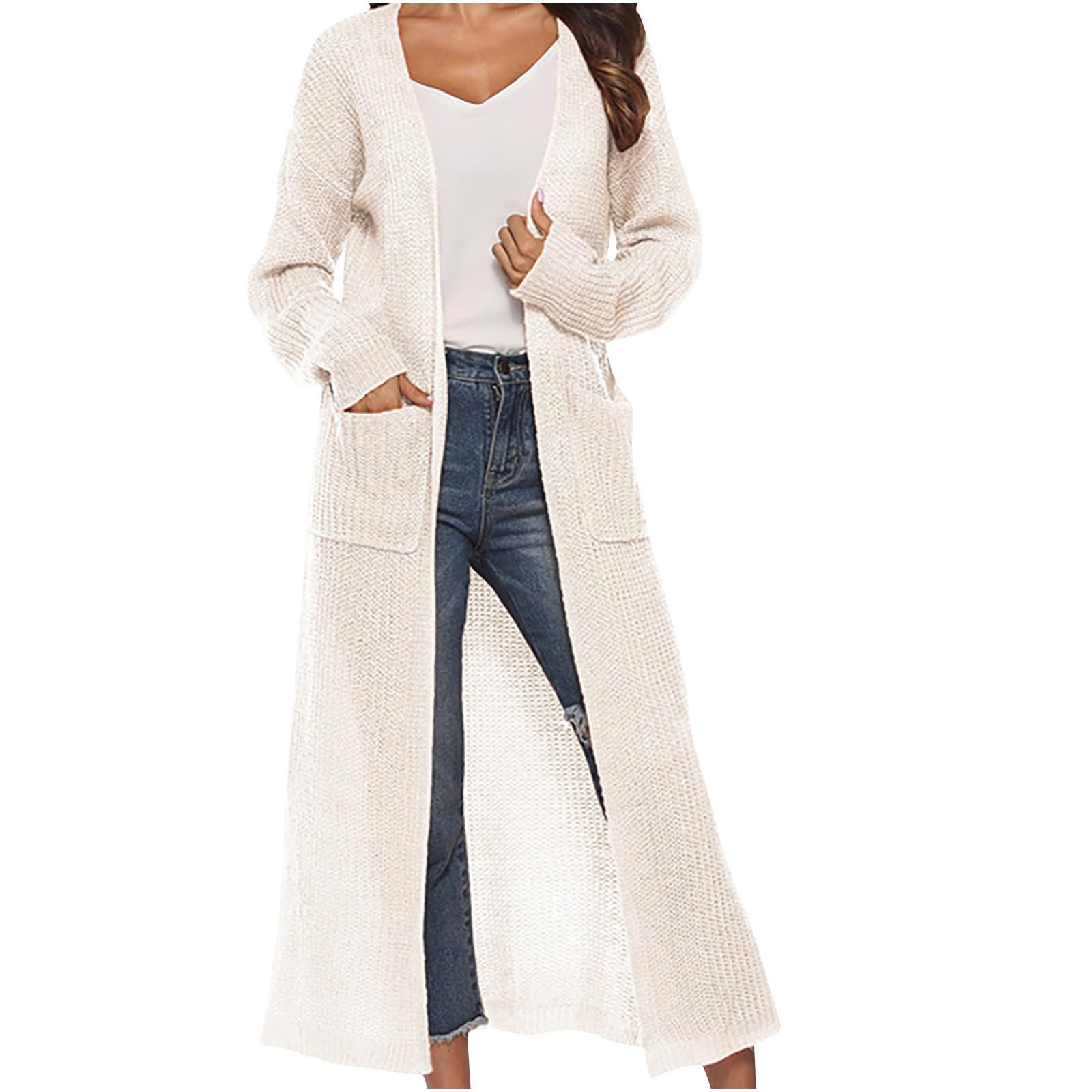 Womens Long Cardigan Sweaters Open Front Knit Jacket Long Sleeve Causal Duster Fall Fashion Sweater Coat with Pockets