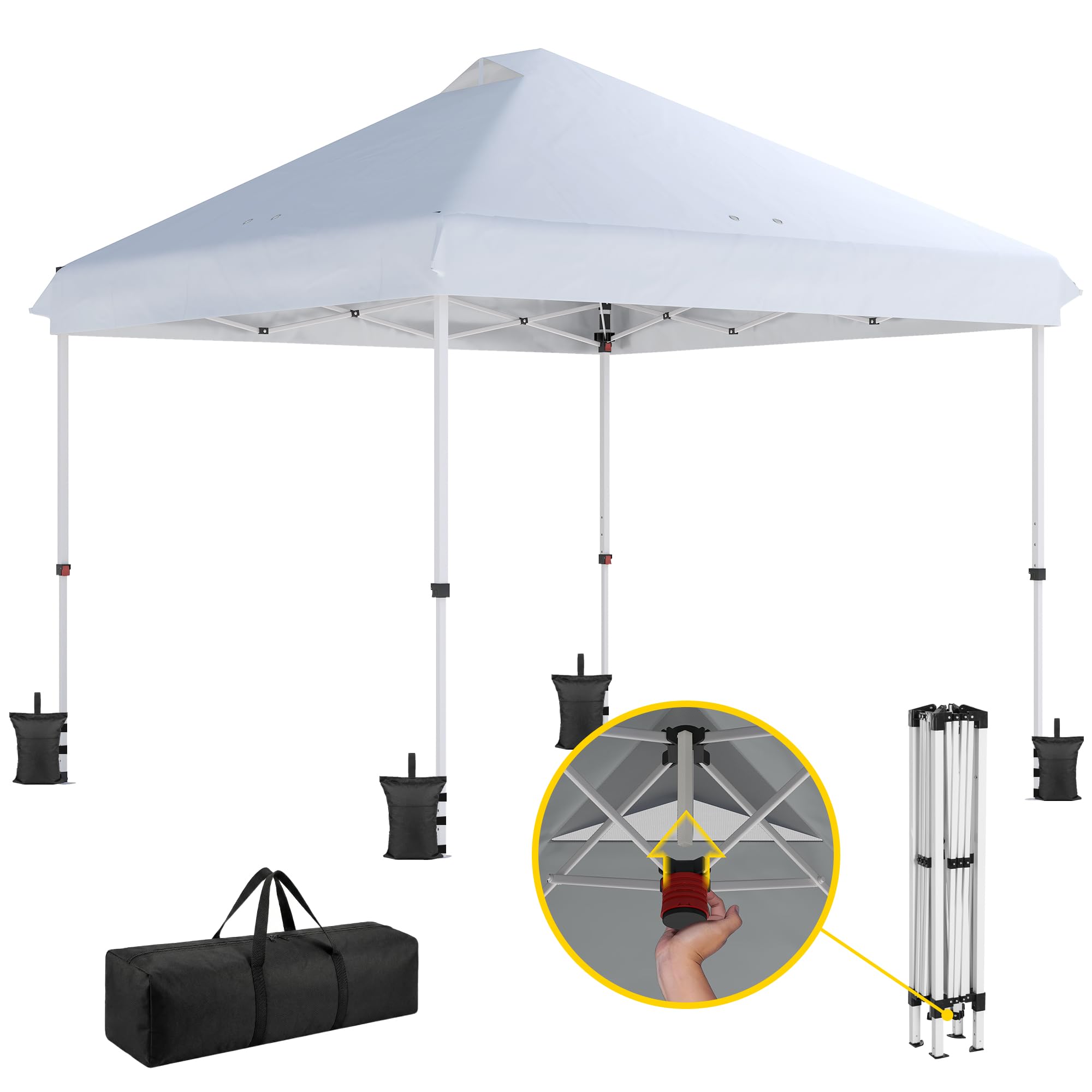 Outsunny Tonnelle de Jardin Exterieur 3x3m, tonnelle Pliante Pop-up avec Roues, Protection Solaire UPF50+, 4 Sacs de Sable, Hauteur réglable, Sac de Transport, Blanc