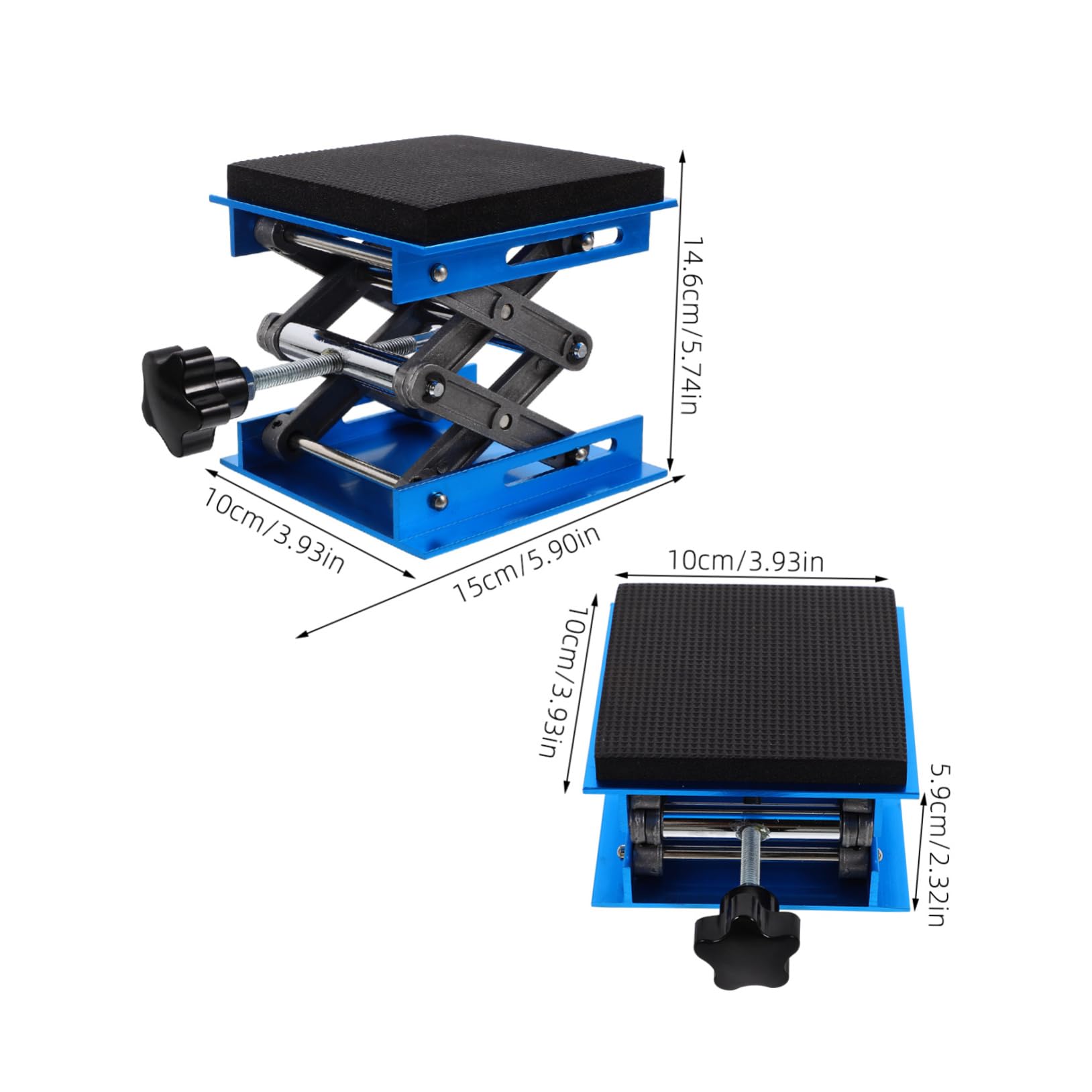 Piattaforma Elevatrice da Laboratorio 10x10 Cm in Lega di Alluminio | Supporto a Forbice per Banco Prove, Inserto Eva Antivibrazione, Base Abs Ferro
