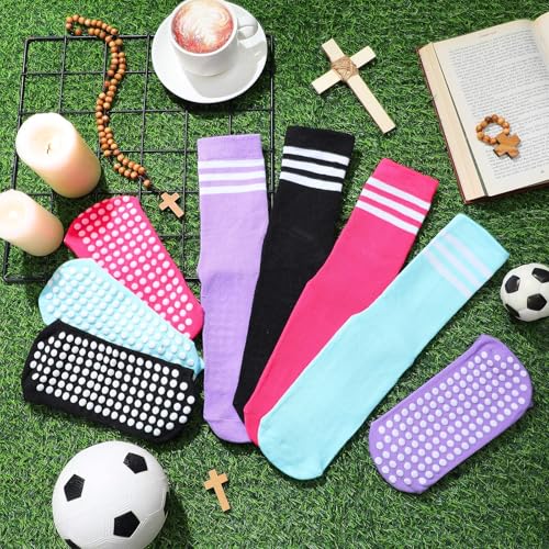 8 Pairs Sport Anti Slip Long Socks Colorful Athletic Soccer Baseball Softball Knee High Socks (11.8'' Height, 6.7''-9.8'' Footbed)3