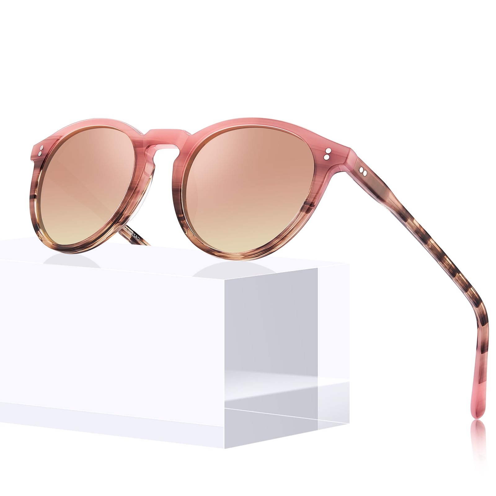 CARFIA Round Polarized Sunglasses for Women Small Face UV Protection Acetate Frame Classic Retro Style CA2302