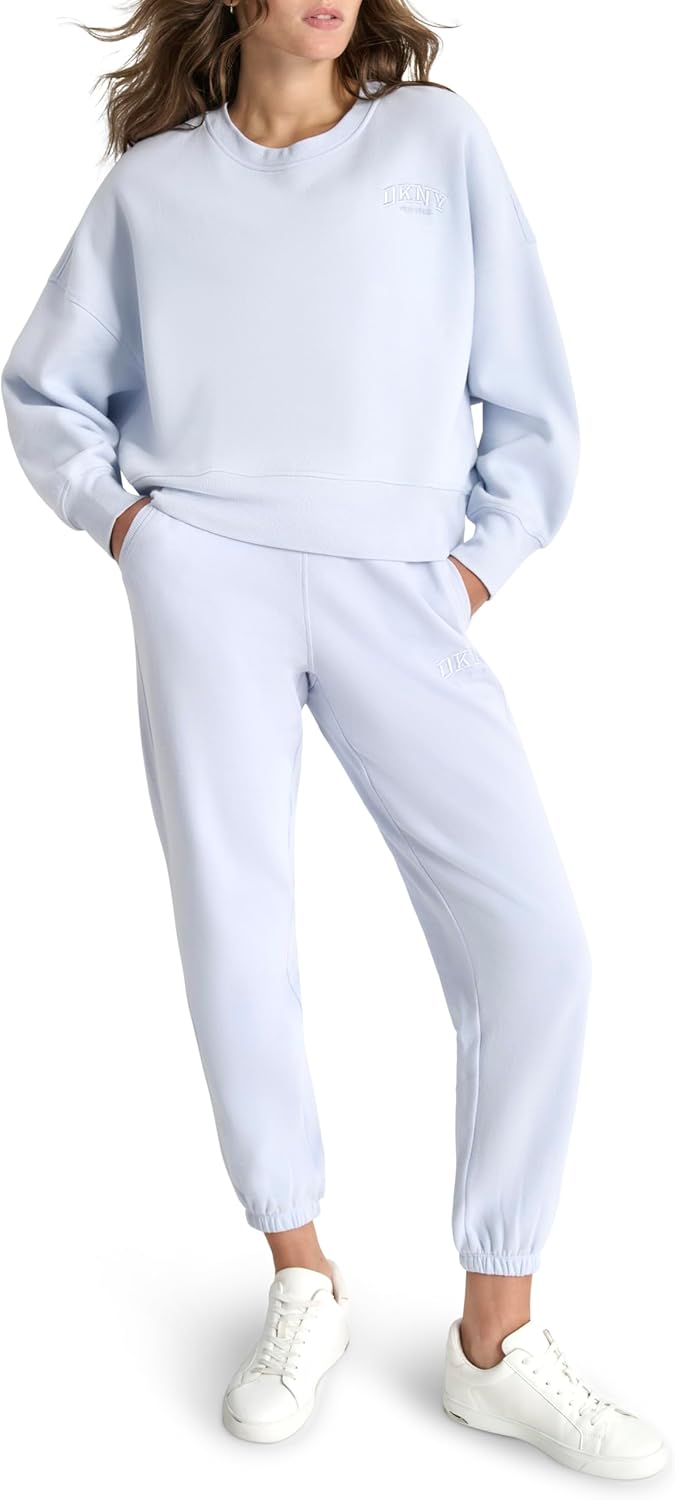 DKNY womens Varsity Embroidered Logo Crewneck Sweatshirt