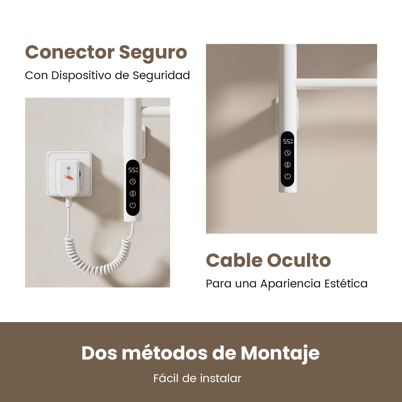 EMKE Radiador de Toallas Eléctrico 78 x 43 cm, Termostato Inteligente WiFi, Radiador Eléctrico para Baño, Calentador de Toallas Eléctrico, Blanco, 170W