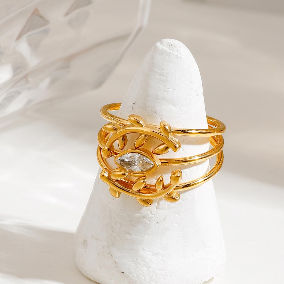 18K Gold Plated Stainless Steel Rings for Women Daisy Sunflower Flower Olive Leaf Set Boho Ring Seaturtle Jewelry - Image 2