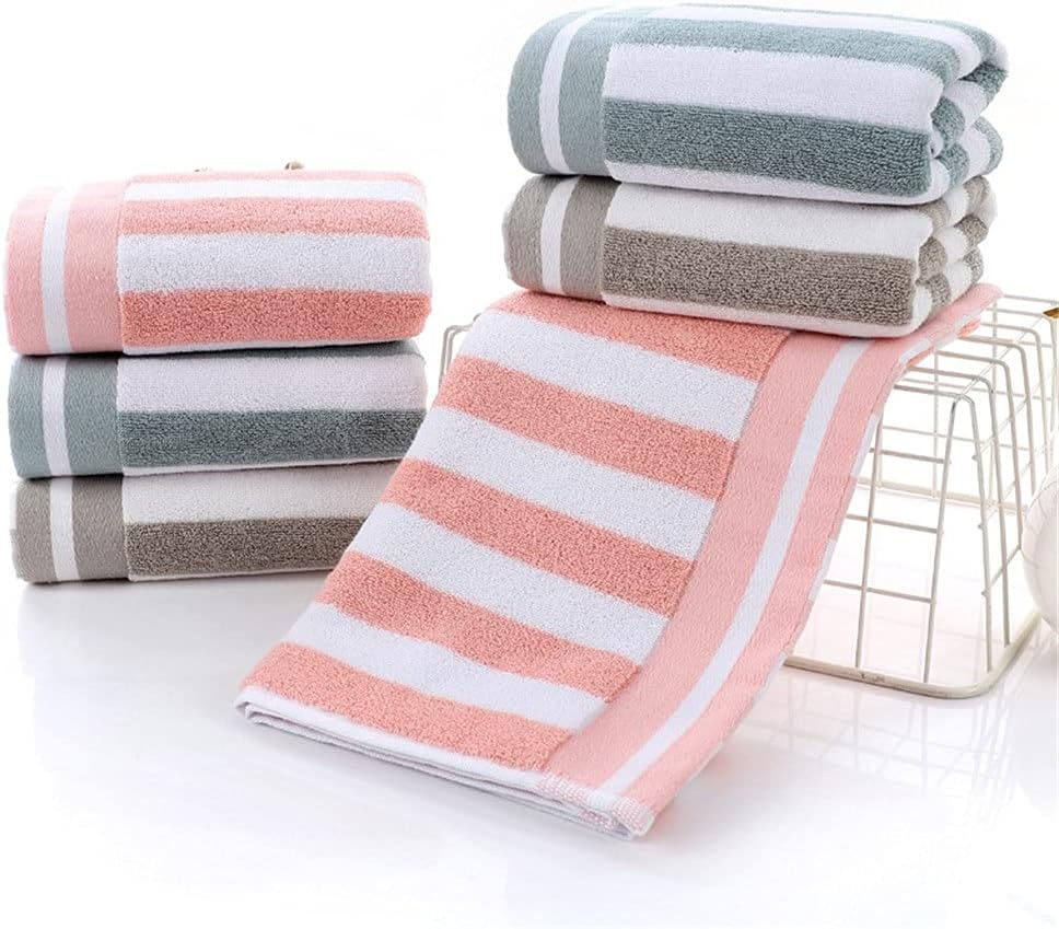 Color Strip Absorbent Towel Plain Face Wash Towel Adult Couple Absorbent Large Face Towel(D)