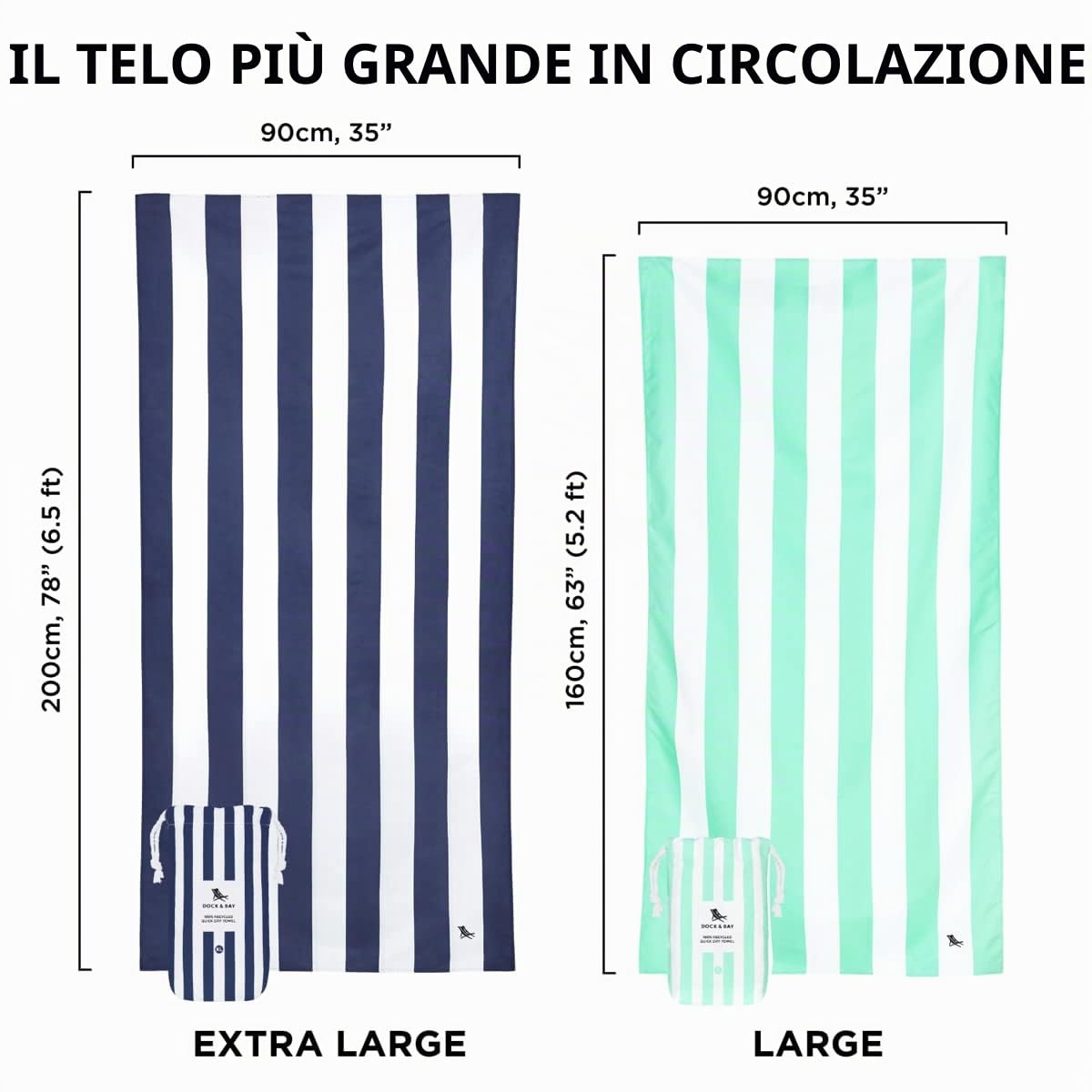 Dock & Bay Telo Mare - Asciugatura Rapida, Senza Sabbia - Compatto, Leggero - Materiali Riciclati al 100% - Include Custodia - Cabana - Ipanema Orange, Extra Large (200x90cm, 78x35)