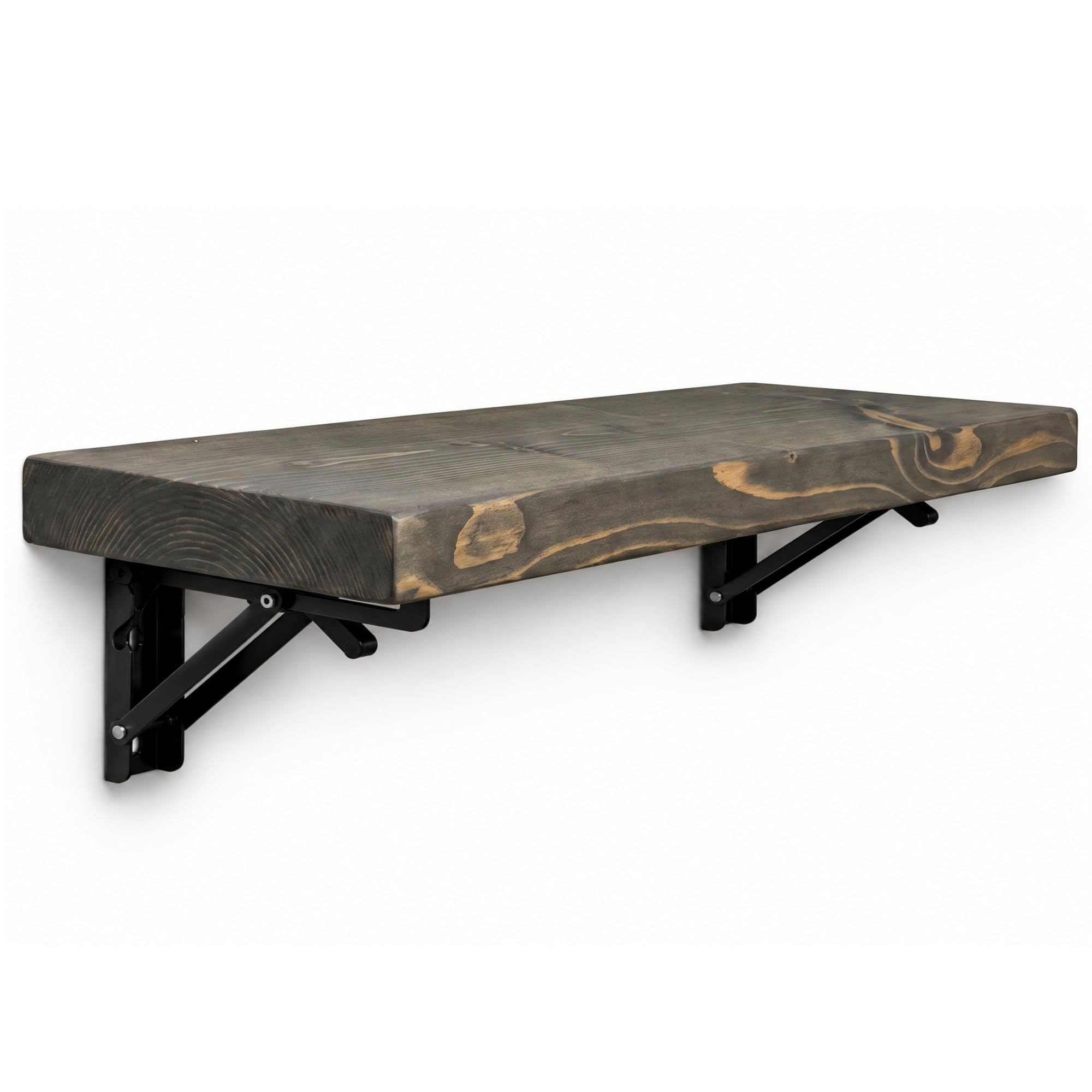MKGT Rustic Folding Wall Mounted Breakfast Bar Table – Space Saving Fold Down Shelf Desk with Heavy Duty Brackets for Kitchen & Small Spaces (Driftwood, 90cm)