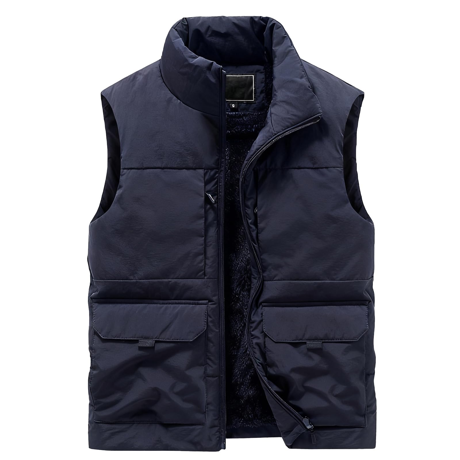 SOOUICKER Weste Herren Outdoor Gefüttert Steppweste Winter mit Vielen Taschen Fleeceweste Warm Arbeitsweste Fleece Winterweste Sport Übergangsjacke Ärmellos Vintage Ohne Kapuze