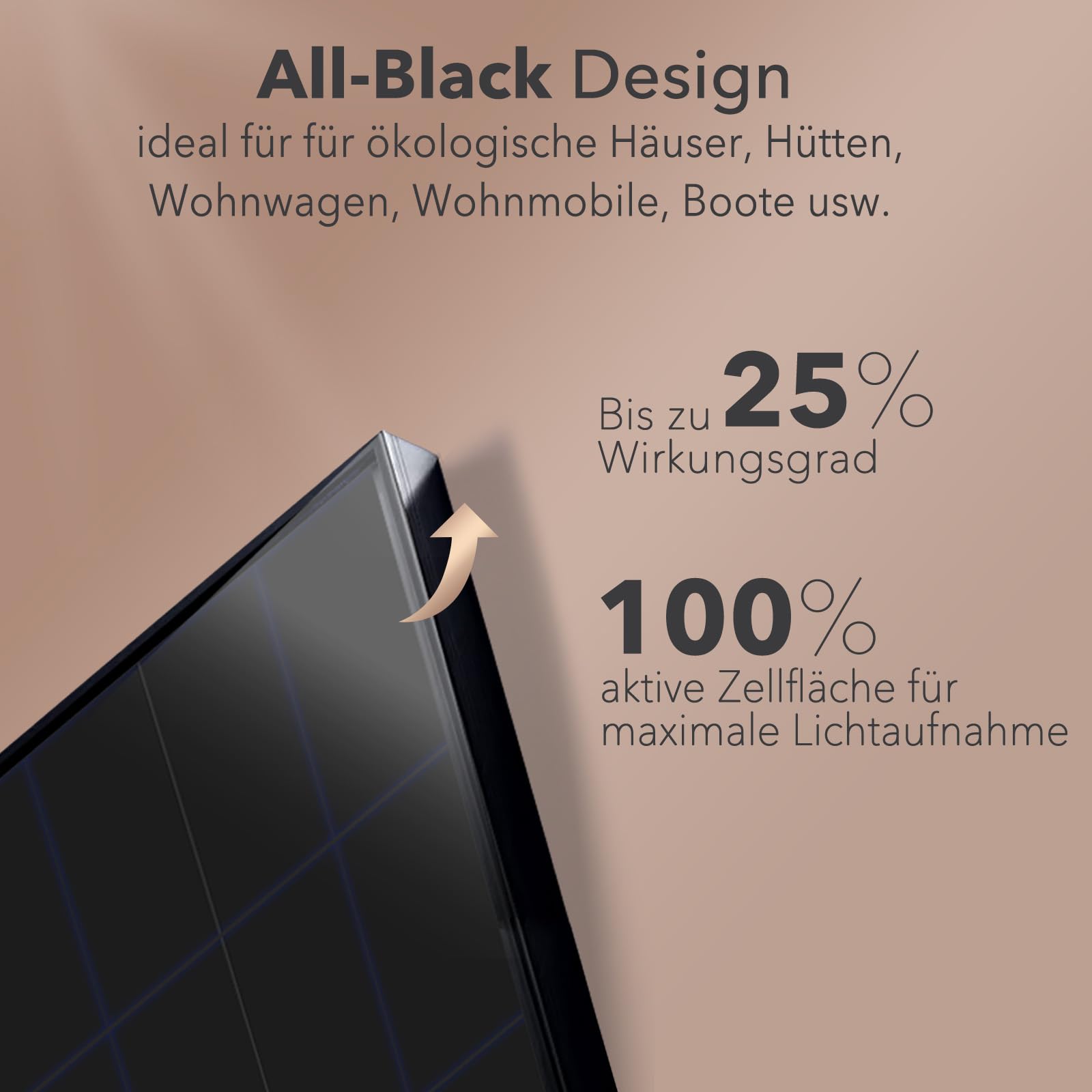enjoy solar® Pannello solare monocristallino 200W 12V con tecnologia HPBC – Alta efficienza 25%, celle solari da 182mm, Full Black, ideale per camper, balcone, casetta da giardino e barca